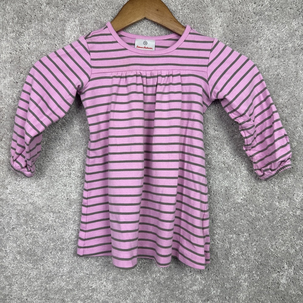 Hanna Andersson Girls Dress Size 90‎ Long Sleeve 3T Pink Brown Striped
